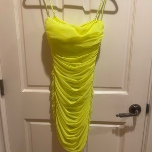 House of cb fluorescent yellow ruched bodycon dress